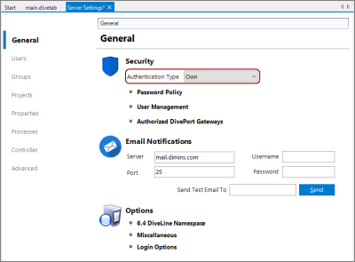 The Server Settings General tab.